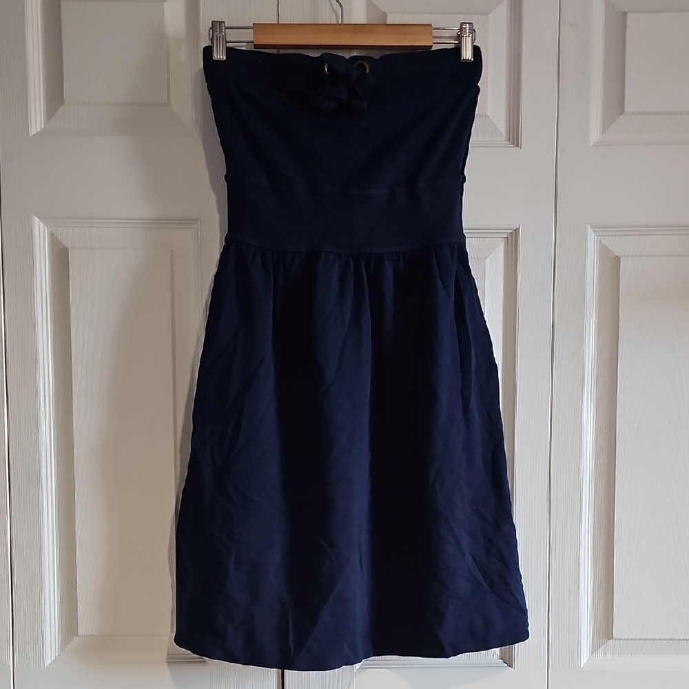 Allihop Navy Blue Strapless Midi Dress Tie Front Size S